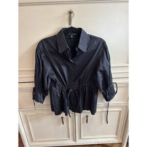 Robert Rodriguez Black Poplin Collared Blouse‎ Size 6 100% Cotton Pleated